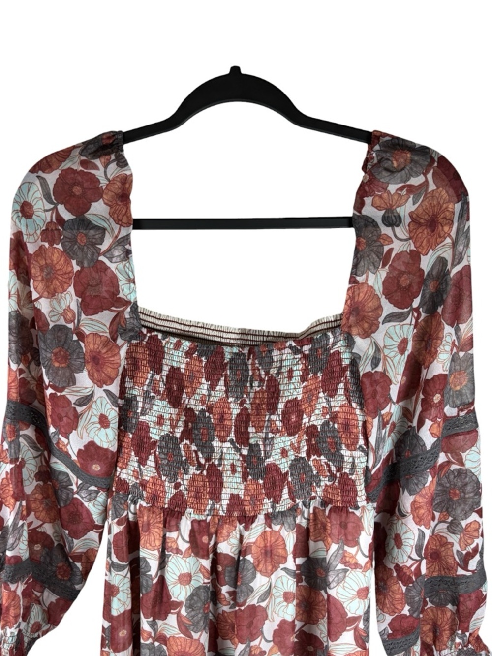 Aritzia Wilfred Grace Smocked Midi Dress Birch Floral Sienna Red S Cottagecore - Picture 8 of 15